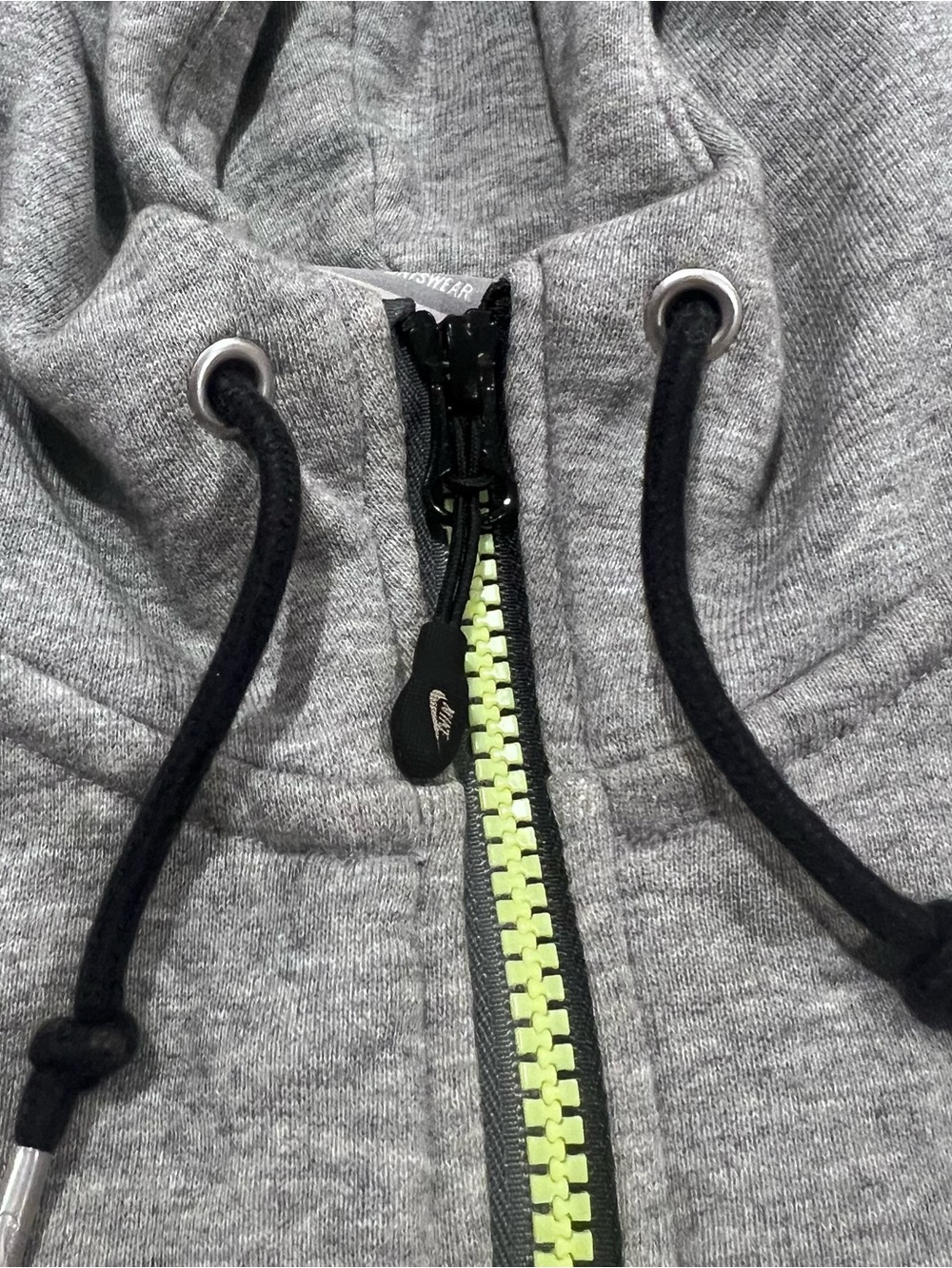 Nike Gray Hoodie with Neon Yellow-Green Zip - Picture 3 of 7